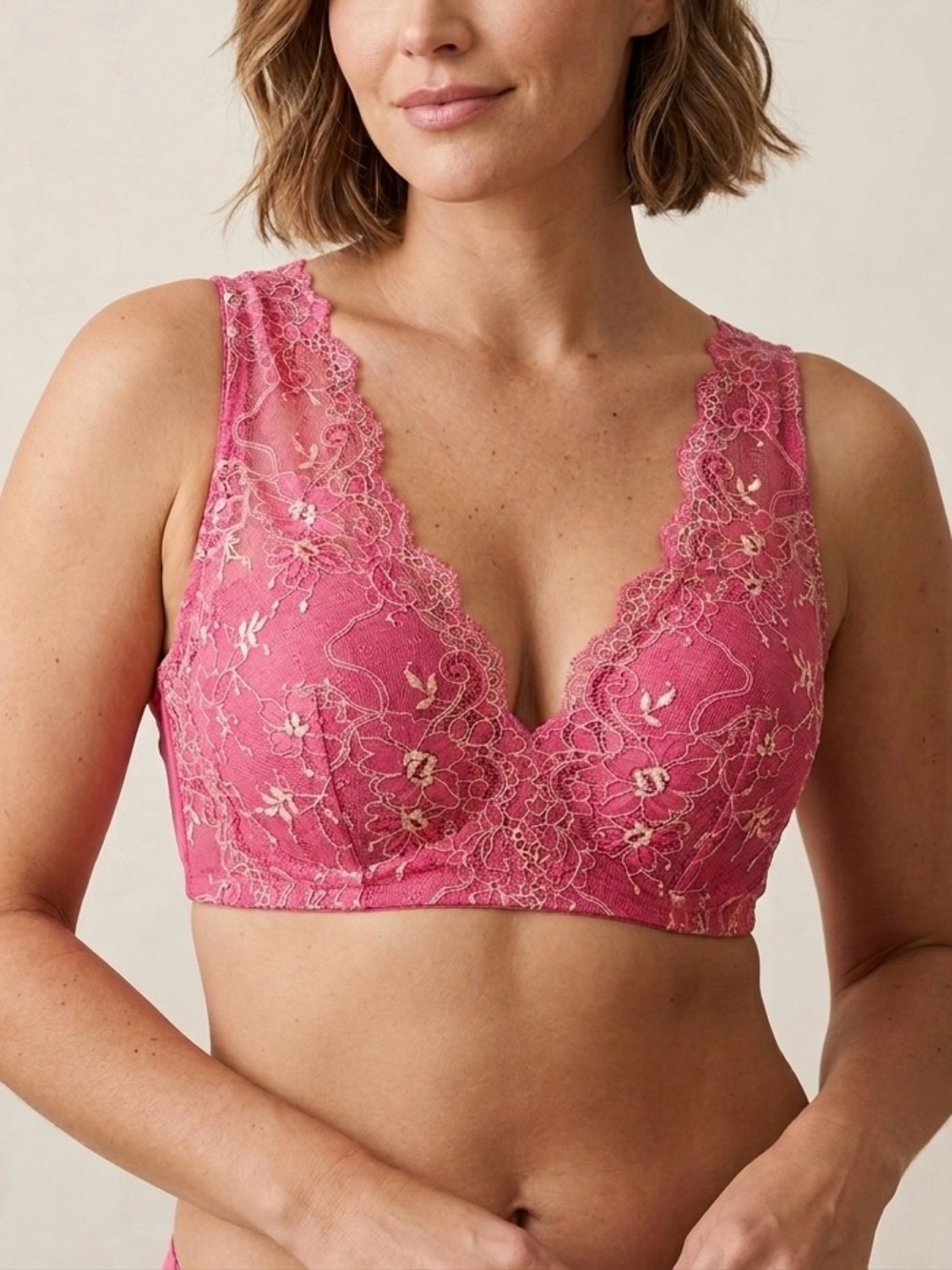 Samantha Chang Pink Silk Lace Plunge Bralette NWT Size 36D